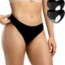 Seamless Thong Period Underwear for Women Teens Light Flow Moisture Wicking Side Leak Prevention Panties 3 Pack (Medium, Black)