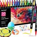 30 Colors Acrylic Paint Markers, Dual Tip Fine and Brush Tips for Detailed Art, Crafting, Rock Painting, Wood, Glass, Ceramic, and More