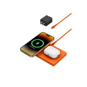 Belkin 2-in-1 Wireless Charging Pad with MagSafe 15W, Fast Charging iPhone Charger - Wireless Charging Station for iPhone 17, 16, 15, and 14 Series, AirPods, and Other MagSafe Enabled Devices - Orange