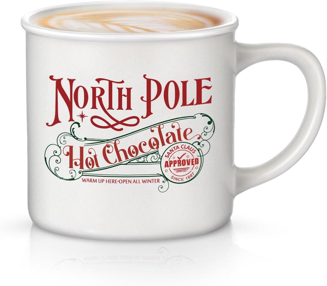 Yaomiao 1 Pcs Christmas Coffee Mugs North Pole Hot Cocoa Chocolate Mugs Santa Xmas Enamel Cup with Handle for Holiday Gift Family Employee Christmas Party Vacation Cup (Ceramics)