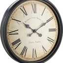 Bernhard Products Large Decorative Wall Clock 20 Inch Silent Non Ticking Battery Operated Quartz Vintage Stylish with Rustic Black Rim for Home Living/Dining Room Kitchen & Over Fireplace