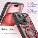 FUNMIKO for iPhone 15 Plus Case Wireless Charging & Military-Grade Protection - Cute Floral Design for Women Girls, Non-Slip Matte Cover with Shockproof Corners - Cherry and Bows