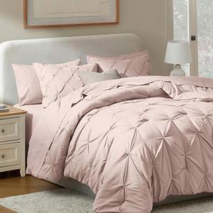 Nestl King Size Comforter Set with 7 Pieces - Pinch Pleated King Comforter, Bed in a Bag, All Season Bed Set, Flat and Fitted Sheets, Pillowcases and Shams in Blush Pink