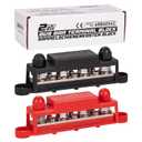 Spurtar 12V Bus Bar 12V Power Distribution Block 4X 3/8'' M10 Terminal Studs 6X #8 M4 Screws Bus Bar Terminal Block 12V 24V 48V 250A Battery Bus Bar for Car Truck RV ATV Boat Trailer Red Black Pair