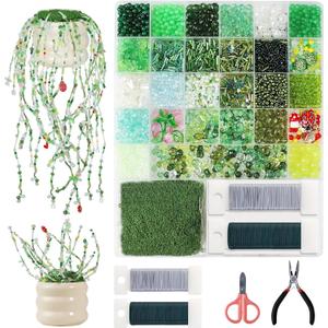 MOVATEK 5700 PCS Green Beaded Plant Kit, Glass Beads for Crafting Beaded Plants, Jewelry, and DIY Projects