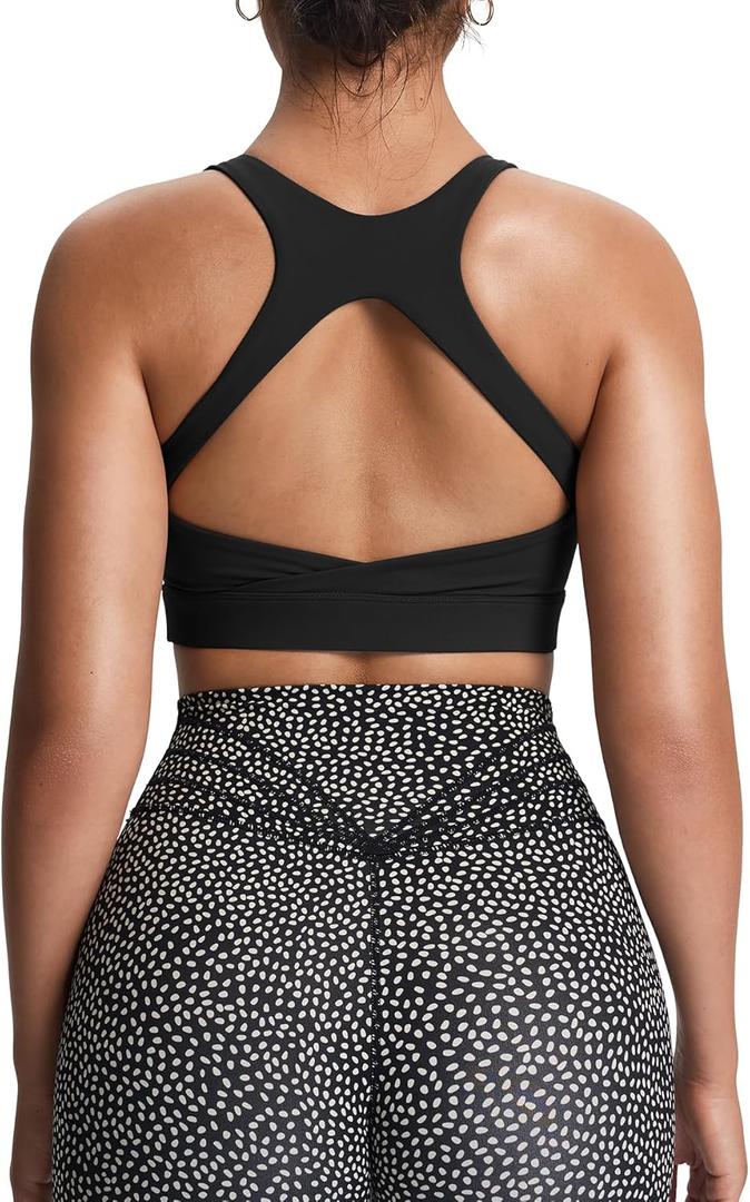 Aoxjox Women's Workout Sports Bras High Impact Fitness Training Gym Khloe Bra Yoga Crop Tank (Large, Black)
