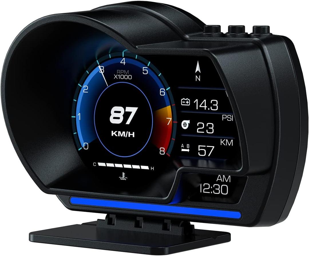 wiiyii obd2 Gauge Display Heads up Display for Cars Car HUD Head Up Display P6, OBD+GPS Smart Gauge, obd2 Speedometer with Speed,RMP,Water Temperature,Overspeed Alarm,Works Great for Most Cars