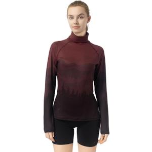 Women's Slim Fit Turtleneck Performance Base Layer - Mountain & Forest Print, Moisture-Wicking Long Sleeve Top (L)