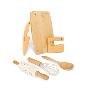 Wooden Kids Safe Knife and Kids Baking Set for Real Cooking, 6 PCS Toddler Montessori Kitchen Tools, Cooking and Baking for Kids Little Chefs