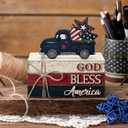 Yuntau 4 Pcs 4th of July Patriotic Table Decor 250th Anniversary Memorial Day Wooden Signs Rustic Red White Blue Books Stack Independence Day Tiered Tray Decor for Home Office Desk Shelf