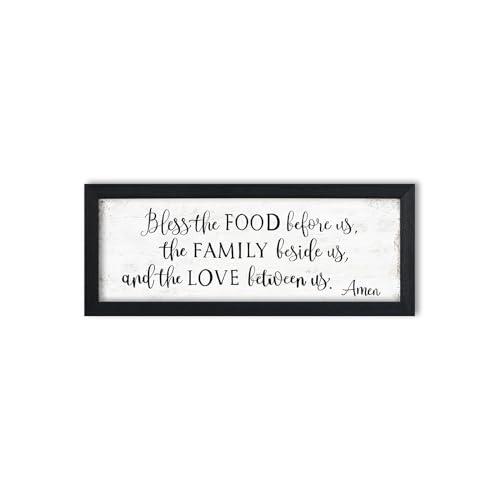 Bless The Food Before Us Wall Decor:Farmhouse Kitchen Signs Wall Decor Bible Verse Quotes Christian Wall Art Modern Rustic Farmhouse Dining Room Decor Black Frames Hanging Plaques 12" x 40"