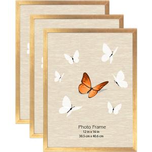 12x16 Picture Frame Gold 3 Pack, Poster Frames 12 x 16 without Mat for Wall, Horizontal or Vertical Wall Mounting