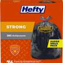 Hefty Strong Large Trash Bags, Black, 30 Gallon, 74 Count