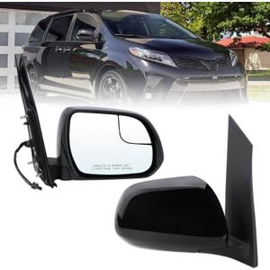 Lqtio Right Passenger Side Mirror Compatible With 2015 2016 2017 2018 2019 2020 Toyota Sienna With Manual Folding Power Glass Black Replace#87910-08140(3Pins)