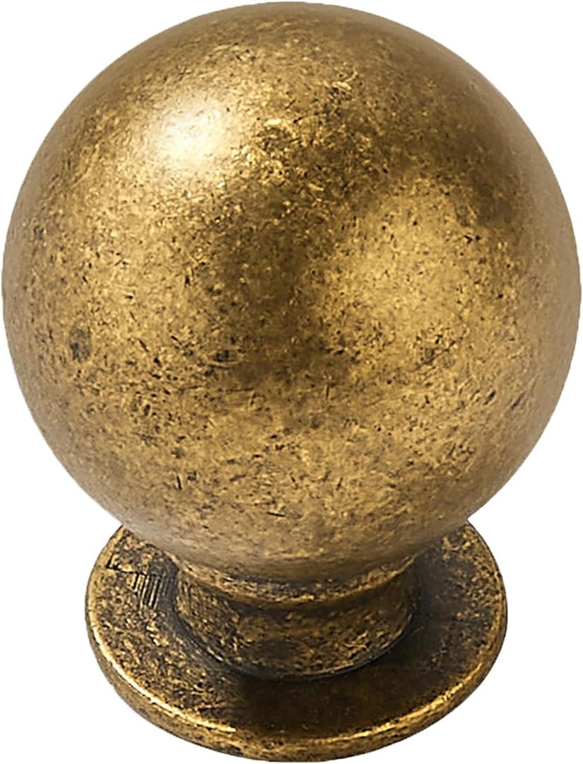 khtmeware 10 Pack 1-1/4 Inch Soild Vintage Antique Brass Cabinet Knobs Large Heavy Duty Ball Kitchen Cabinet Hardware Drawer Knobs Pulls for Drawers.