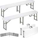 6ft Plastic Folding Bench with Carrying Handle & Lock, Portable Outdoor Bench in Garden Picnic Camping Dining Party Seat, Waterproof Bench for Soccer Activities, Firm and Durable2 Pack A