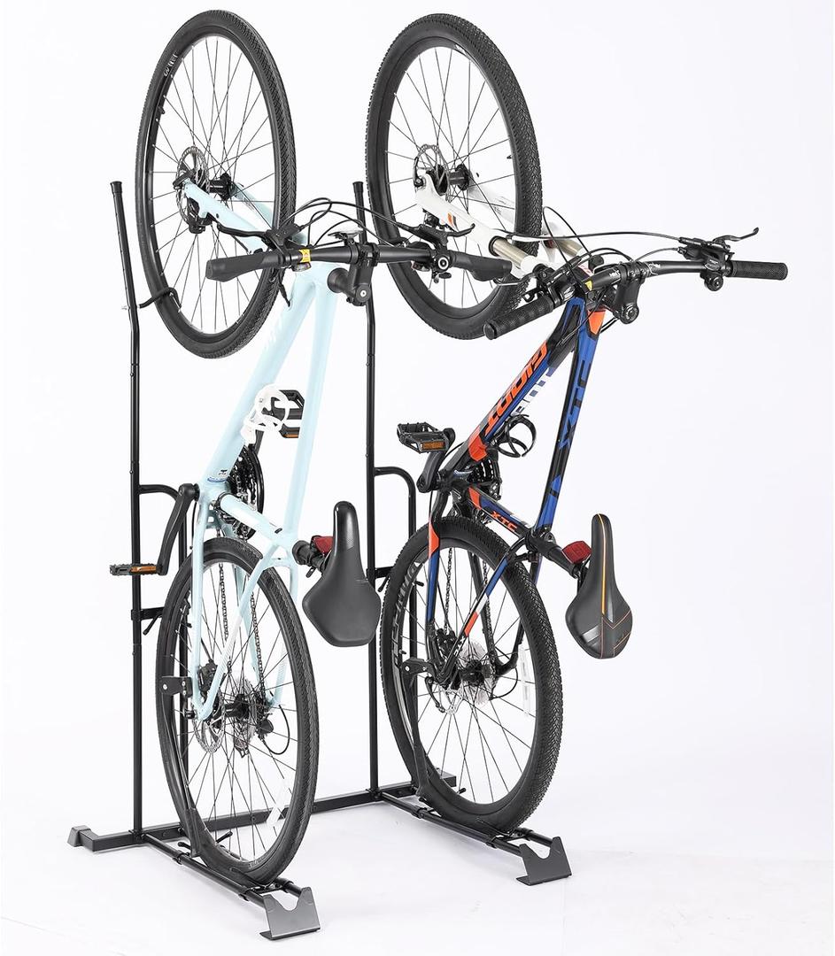 YueTong Vertical Bike Stand, 2 Bike Rack Garage, Upright and Horizontal, Indoor Bicycle Storage for Floor.