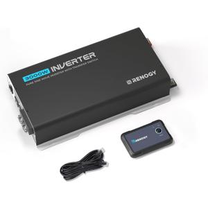 Renogy Inverter PUH 3000W, 12V to 110V Pure Sine Wave Power Inverter, Built-in Transfer Switch and Bluetooth, DC to AC Solar Converter for RV, Truck, Camping, Home, Emergency, Off-Grid Living (3KW)