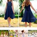MITILLY Girls Lace Flower Ruffle Dress Chiffon Halter A Line High Low Flowy Junior Bridesmaid Dresses for Wedding Party (Blue), Size 6-7Y