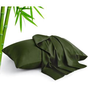BEDELITE Olive Green Pillow Cases Queen Size Set of 2, Rayon Derived from BambooCooling Pillow Cases for Hot Sleepers & Night Sweats, Breathable and Silky Soft Envelope Pillowcases, 20"x30"