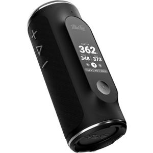 Blue Tees Golf Player+ GPS Speaker with Touch Screen Display, 10+ Hours Battery, 40,000+ Courses, Visual + Audible Distance, Hazard Distance - IPX7 Waterproof (Black)