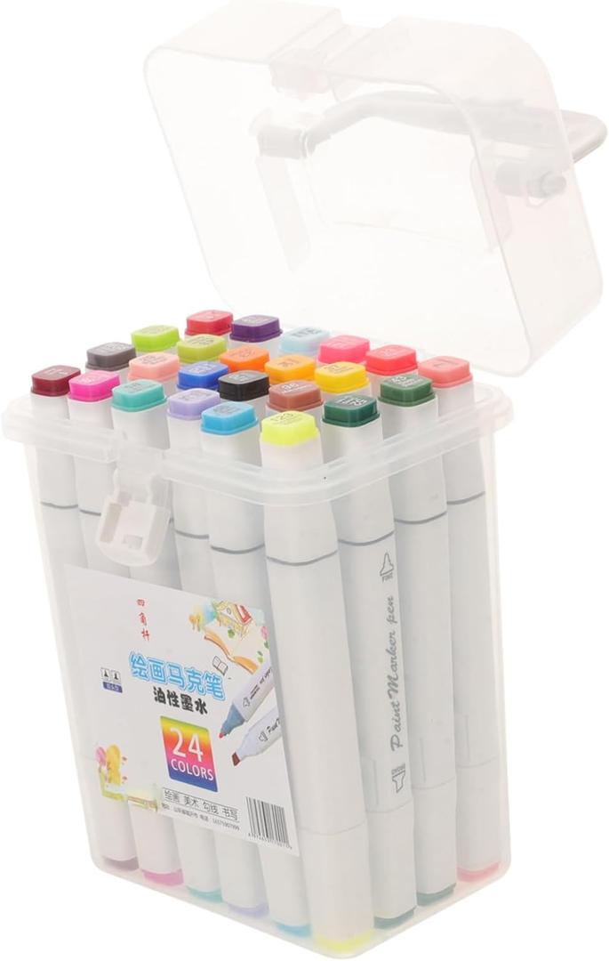 jojofuny 24Pcs Dual Tip Watercolor Paint Markers for Washable Art Pens for Mug Ceramic Glass Wood Canvas for Beginners and Artists