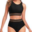 Tempt Me Women Two Piece High Waisted Bikini Set Sporty Swimsuits Bathing Suit with Bottom for Teen Girls (Large)