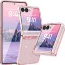 FABSPARK Case for Samsung Galaxy Z Flip 7 Built-in Screen Protector,Hinge Protection,Sparkly Bling Glitter Crystal Clear Transparent Slim Fit Acrylic Hard PC for Samsung Z Flip 7 Case,Glitter Pink