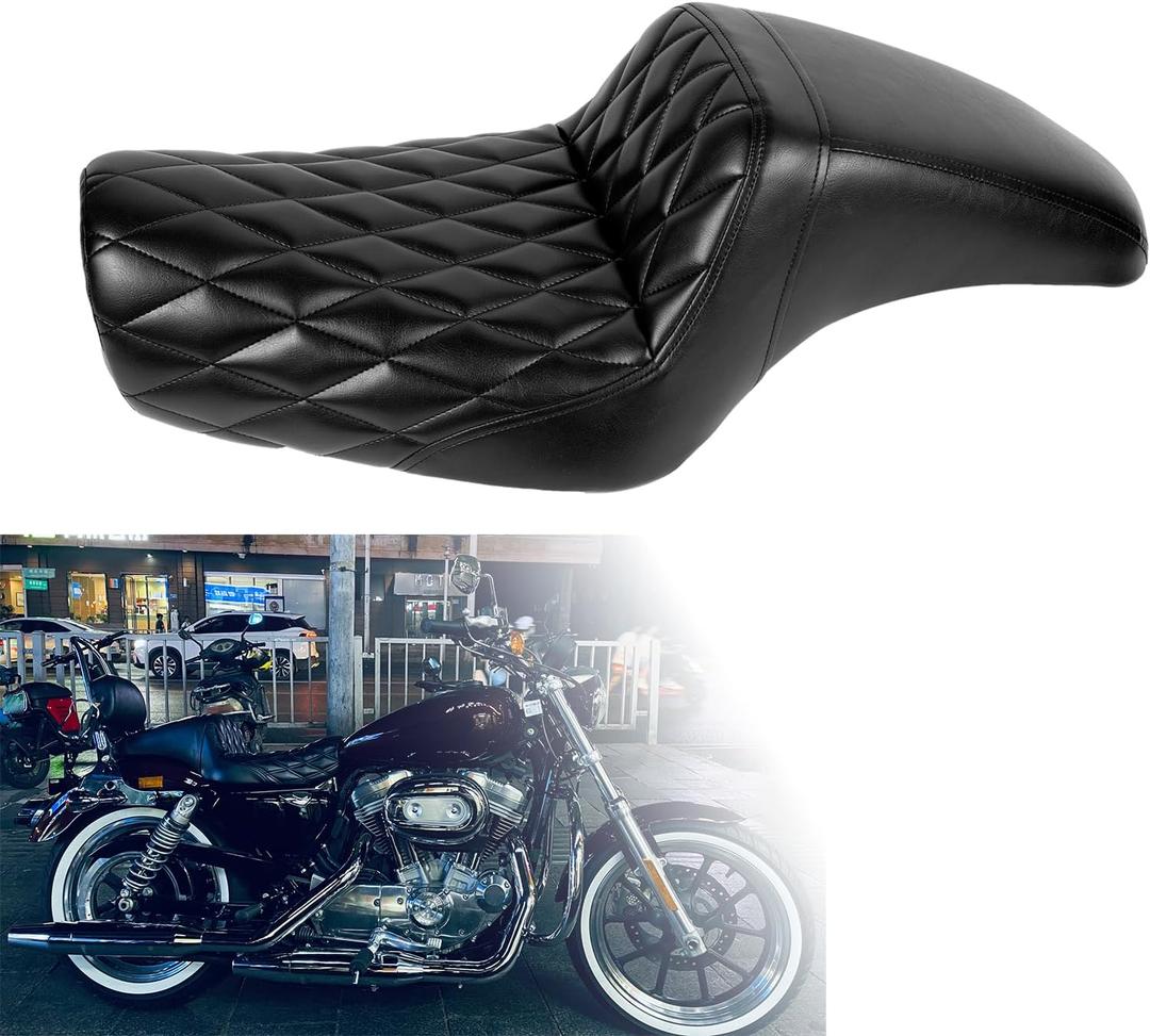 Two-up Seat, Driver+Passenger Seat Cushion, Stepped Type, For Harley-Davidson Sportster Iron XL883 XL1200 (2004-2006)&(2010-2022) /Half Diamond/Suitable for Not More than 3.3GAL