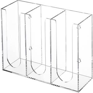 Acrylic Coffee Cup and Lid Storage Organizer, 3 Compartment Disposable Paper Cup Dispenser Organizer, Clear Plastic Cups and Lids Holder for Kitchen Coffee Bar Shop Party Supplies