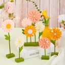 SUNBEAUTY 8 PCS Daisy Felt Centerpieces for Tables Flower Birthday Decorations Daisy Birthday Party Decorations Pink Orange Spring Floral Table Decor for Girl Birthday Baby Shower Garden Home Decor, Small