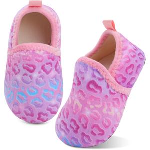 XIHALOOK Toddler Boys Girls House Slippers with Microfleece Lining Cozy Household Shoes Non-slip for Kids (8.5-9 Toddler, E Pink Colorful)