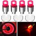 FICBOX 4 Pack LED Valve Stem Caps Lights for Car Tires Bike Truck Golf Cart Wheel Assemblies Light up Air Neon Bicycle Motorcycle Tyre Valve Lights with 12 Extra Batteries (Red)