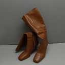 Dsevht Black Leather Knee High Boots for Women Stiletto Kitten Heeled Sexy Boots Square Toe and Side Zipper Design Fashion Dress Boots (10, Brown)