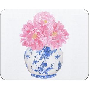 OFlich Pink Peonies Floral Mouse Pad, Blue and White Chinoiserie Square Mouse Pads for Desk, Vintage Mouse Pad, Aesthetic Mouse Pad, Blue Office Supplies, 9.5x7.9 Inch