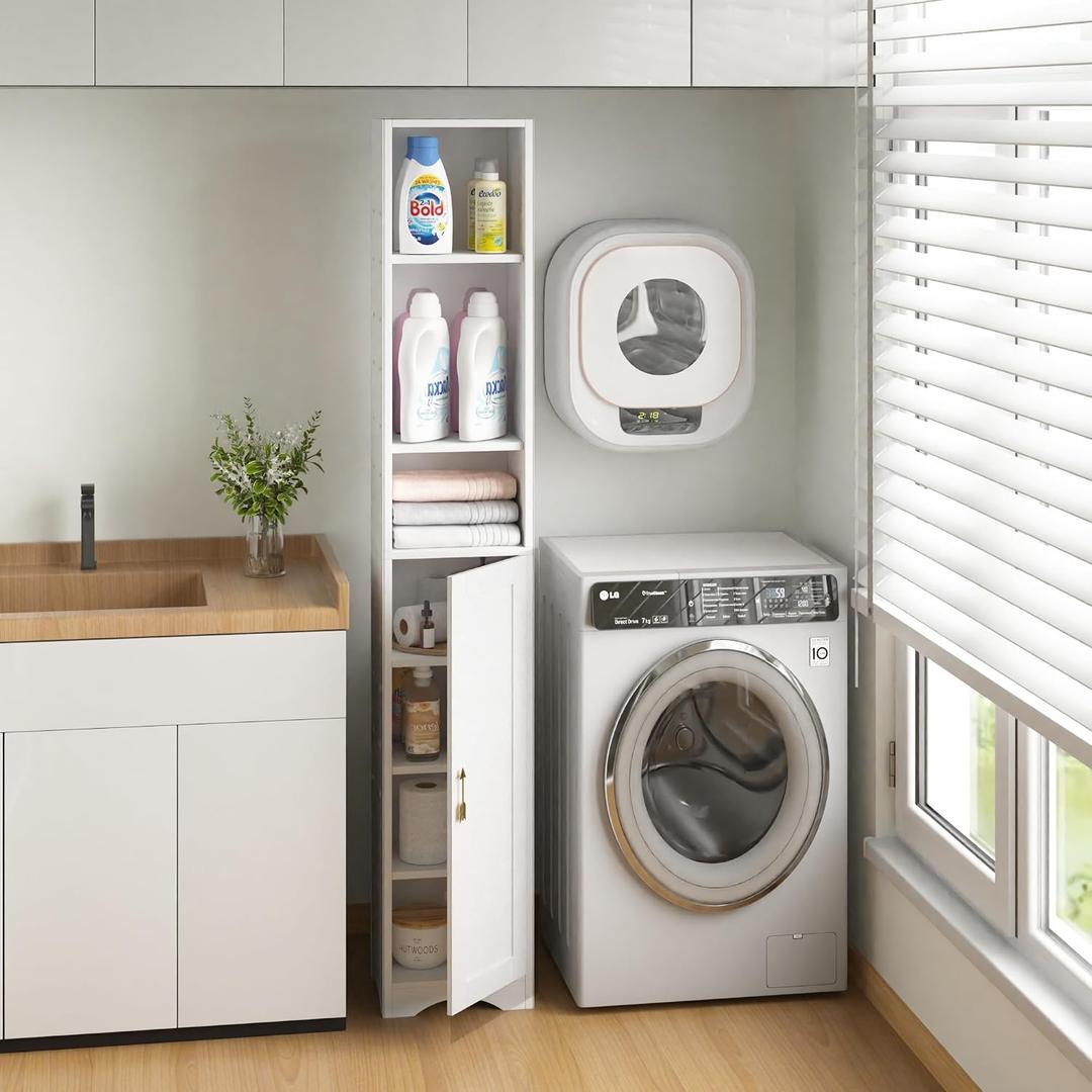 VECELO 71” Freestanding Storage Cabinet with 6 Removable Shelves, Bottom Closed Compartment, Elevated Dust-Resistant Base, Adjustable Organizer for Home-Peal White