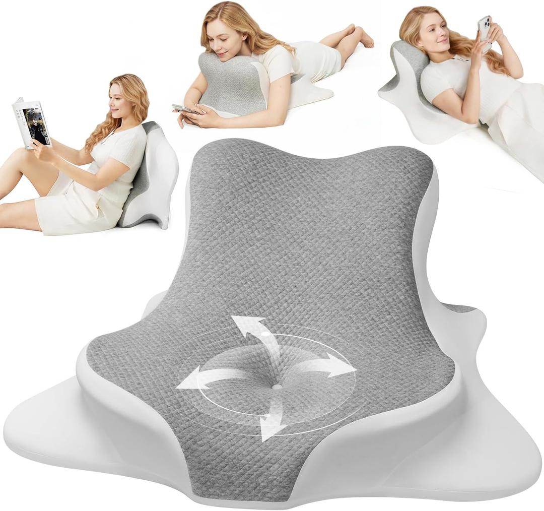 Reading Pillow for Bed, Ergonomic Memory Foam Bed Wedge Pillow for Headboard, Lying, Leaning and Prone, Chin & Back Support Pillows on Bedrest Floor Couch- Gray