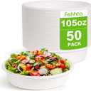 50-Pack 105oz Extra Large Disposable Paper Salad Bowls, Heavy Duty Sugarcane Fiber Paper Serving Bowls for Pasta, Soup & Party Sharing, Microwave Safe