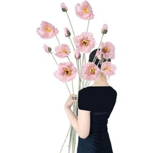 Poppy Flowers Artificial,6PCS Pink Silk Poppies 35.43in Fake Long Stem Flowers for Tall Vase Wedding Party Home Decor(Light Pink)