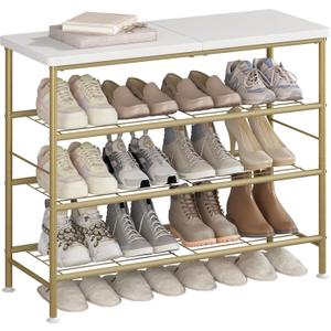 Shoe Rack Organizer 4 Tier for Closet Entryway Free Standing Metal Storage Shoe Shelf with MDF Top BoardGold