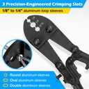 Wire Rope Crimping Tool, 25 Inch Heavy Duty Hand Swaging Tool with 40Pcs Aluminum Loop Sleeves, 3 Cavity Cable Crimping Tool for 1/8" to 1/4" Aluminum Oval Sleeves, Double Sleeves