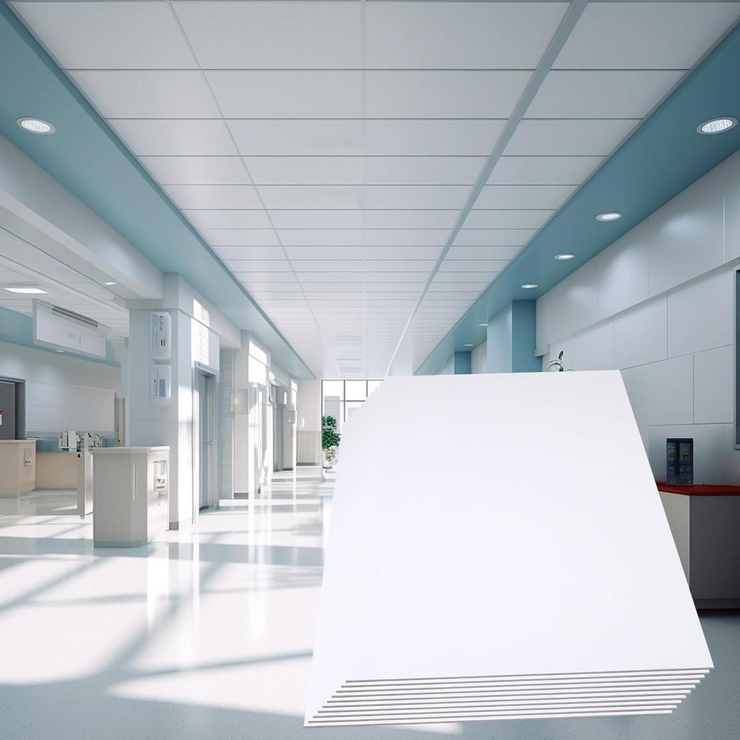 White Smooth Drop Ceiling Tiles, Easy Drop-in Installation PVC Panels, Waterproof, Reusable & Fire-Rated, No Sag and Breakage, 10-Pack of 2ft x 4ft Cover 80 Sq.Ft