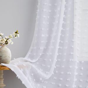White Sheer Curtains 84 Inches Long for Living Room Bedroom Farmhouse White Pom Pom Curtains 2 Panels Back Tab Shabby Chic Boho Curtain Semi Sheer Nursery Kids Aesthetic Ruffle Drape 52x84 Length