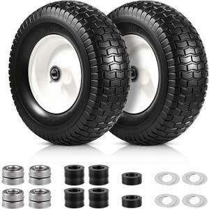 2 Pack 13x5.00-6 Flat Free Tire and Wheel Assemblies, 13x5x6 Solid Rubber Lawn Mower Tires for Riding Lawn Mower Tires and Wheel with 3/4" & 5/8" Bearings and 3" Centered Hub