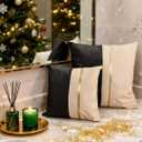 Christmas Small Pillow Covers, Leather Beige and Black Rectangle Throw Pillows Covers for Living Room Couch Bed, Waterproof Cushion Case 13x13 in