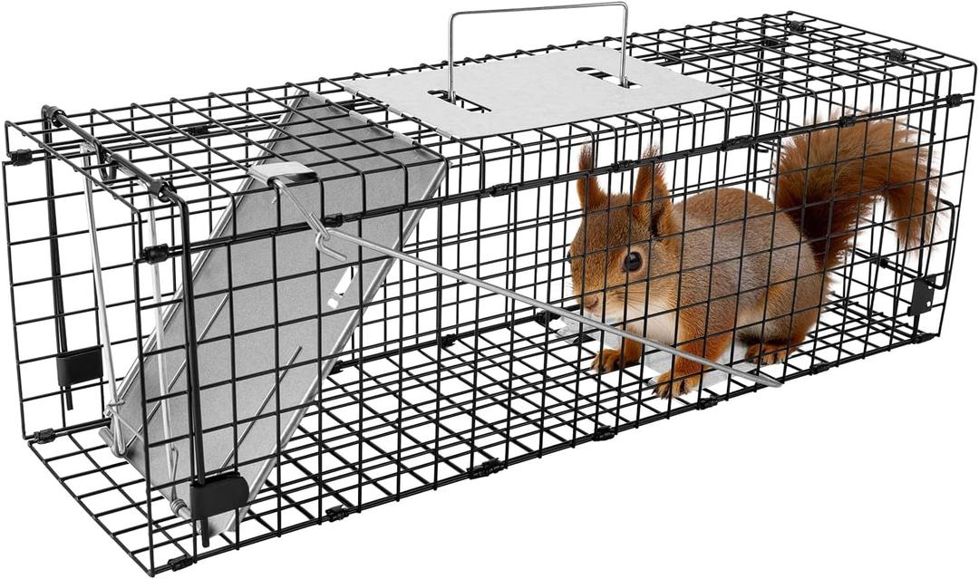 APXL Squirrel Trap Heavy Duty Folding 24" Live Trap Animal Trap Rabbit Trap | Extra Trigger Pan for High Catch Rate, Fits Squirrels and Rabbits, Squirrel Traps Outdoor, Humane Catch and Release Cage Trap