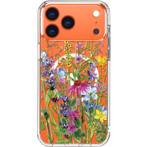 Bicol for iPhone 17 Pro Case with Screen Protector - Wireless Charging Compatible, Enhanced Camera Protection - Clear Acrylic Phone Cover with Trendy Floral Design for Women - Blooming Flowers