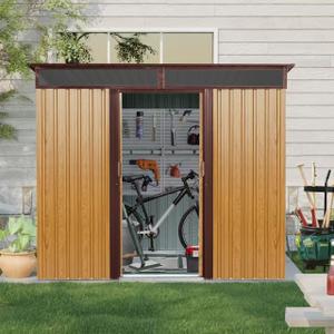 8x6 FT Outdoor Metal Storage Shed, Galvanized Steel Garden Shed, Foundation Frame, Ventilated Tool Storage House, Sloped Roof, Weather Resistant Backyard Shed for Lawn Equipment, Coffee