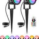 Christmas RGBW Outdoor Spotlights for Yard, 10W Color Changing Landscape Lights with Remote Control 120V LED Landscape Lighting Waterproof Spotlight with Plug Tree Garden Path Decoration(2Pack)