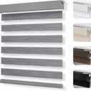 Joydeco No Drill No Tool Cordless Zebra Blinds for Windows, Dual-Layer Privacy Shades for Windows, Easy to Install, Light Filtering Sheer Blinds for Home (Grey, 35 "W x 75 "H)